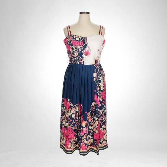 Dahlia MacPhee XL Women's Cocktail Dress Sleeveless Midi Pleated Pink Blue - Picture 2 of 6